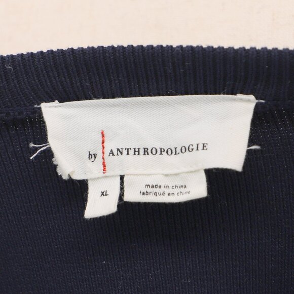 Anthropologie Layered Poplin-Sleeve Sweater Navy Stripe Size XL - Picture 6 of 7